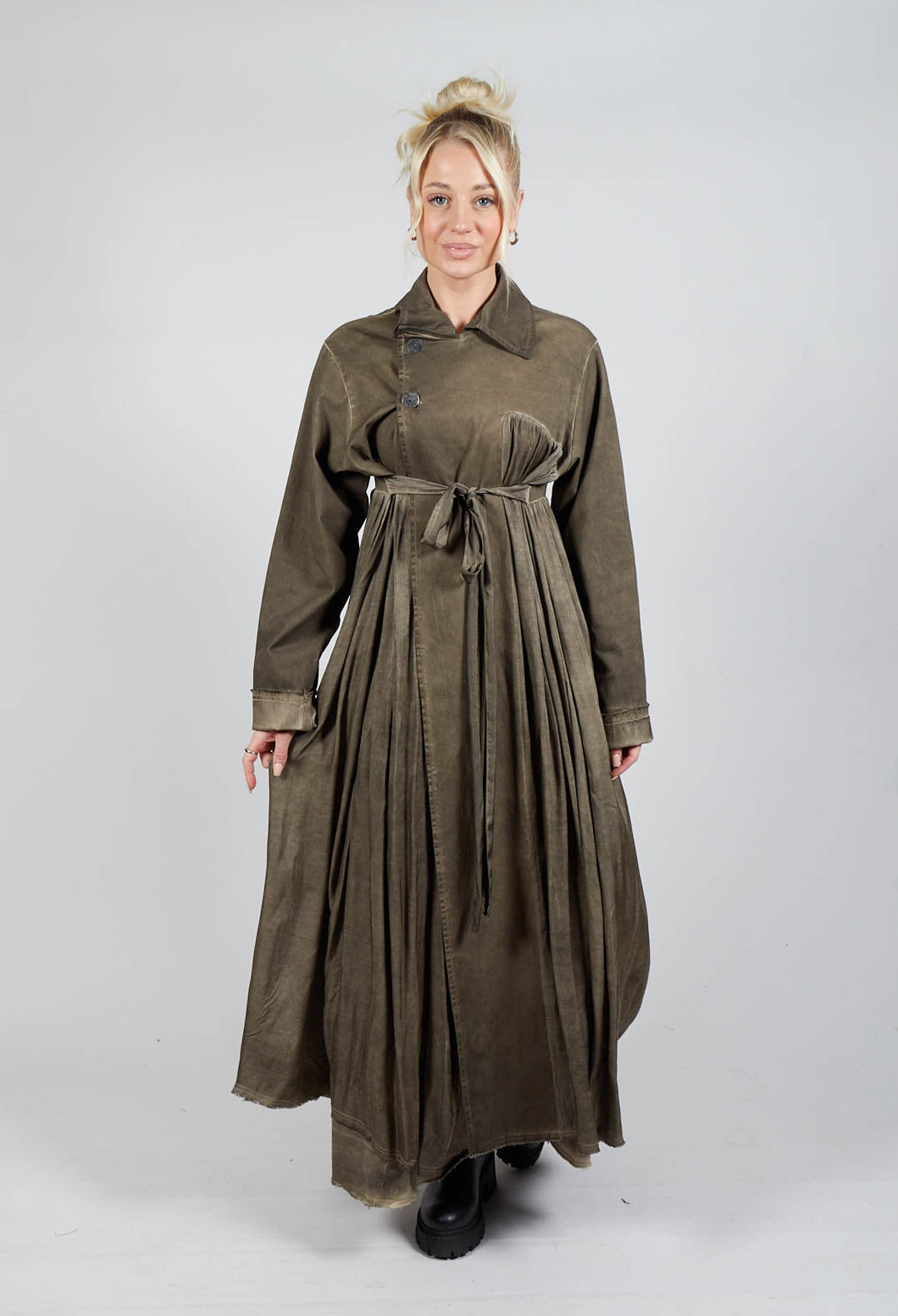 Dress Coat in Gabardina and Raso di Viscosa Green Tuscany