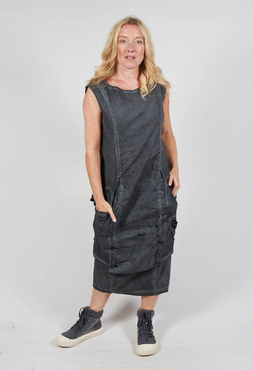 Dress with Bleached Stitching in Coal Cloud