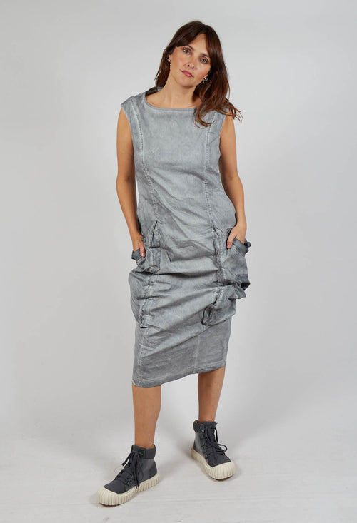 Dress with Bleached Stitching in Pencil Cloud