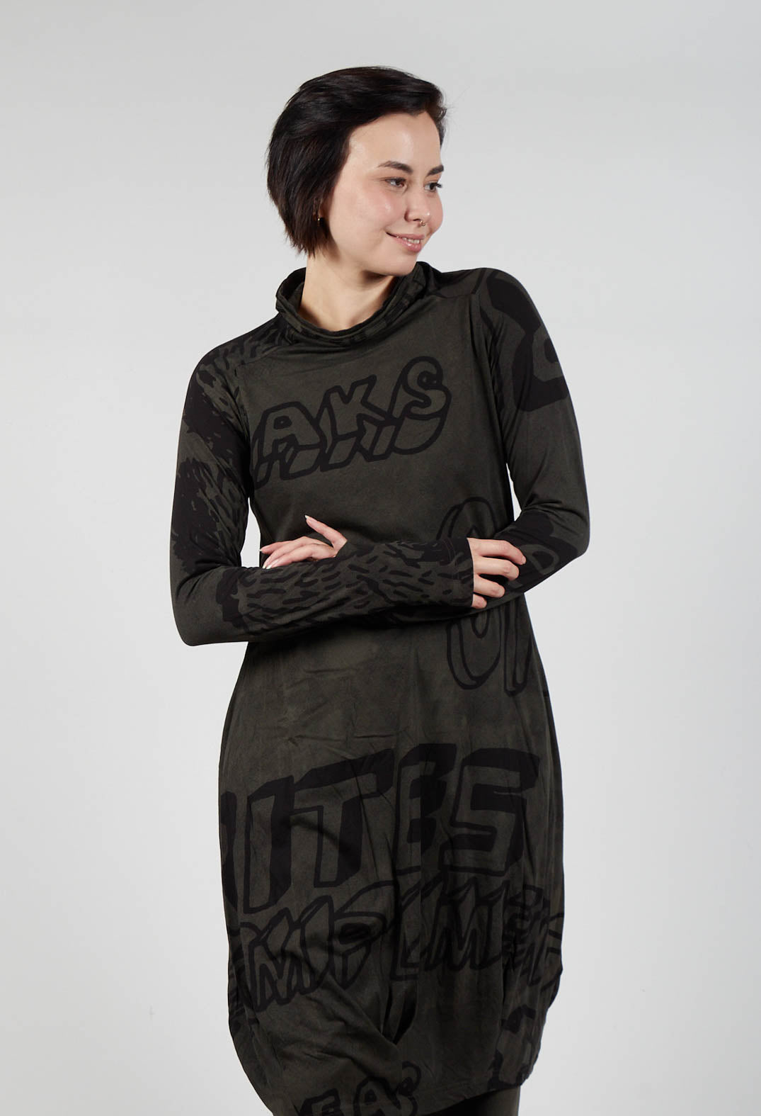 Dress with Lettering Design in Jungle Print