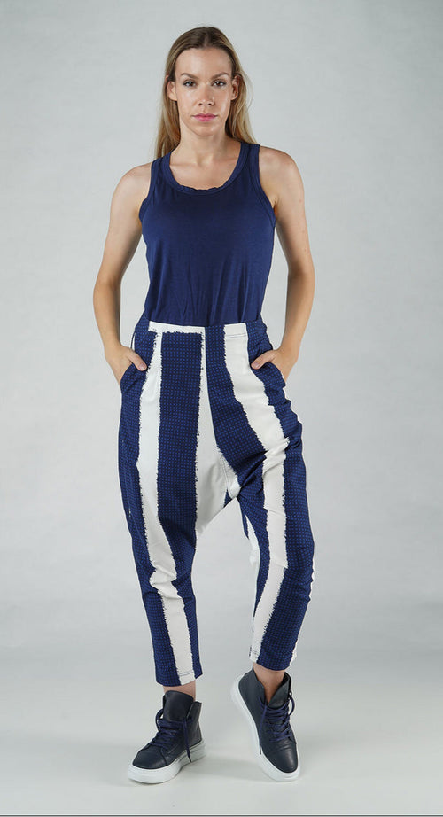 PRE-ORDER - Drop Crotch Pull On Trousers in Grey Print (Pictured in Navy Print)