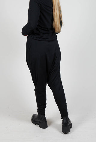 Drop Crotch Trousers with Exposed Seams in Black