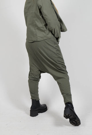 Drop Crotch Trousers with Exposed Seams in Camp