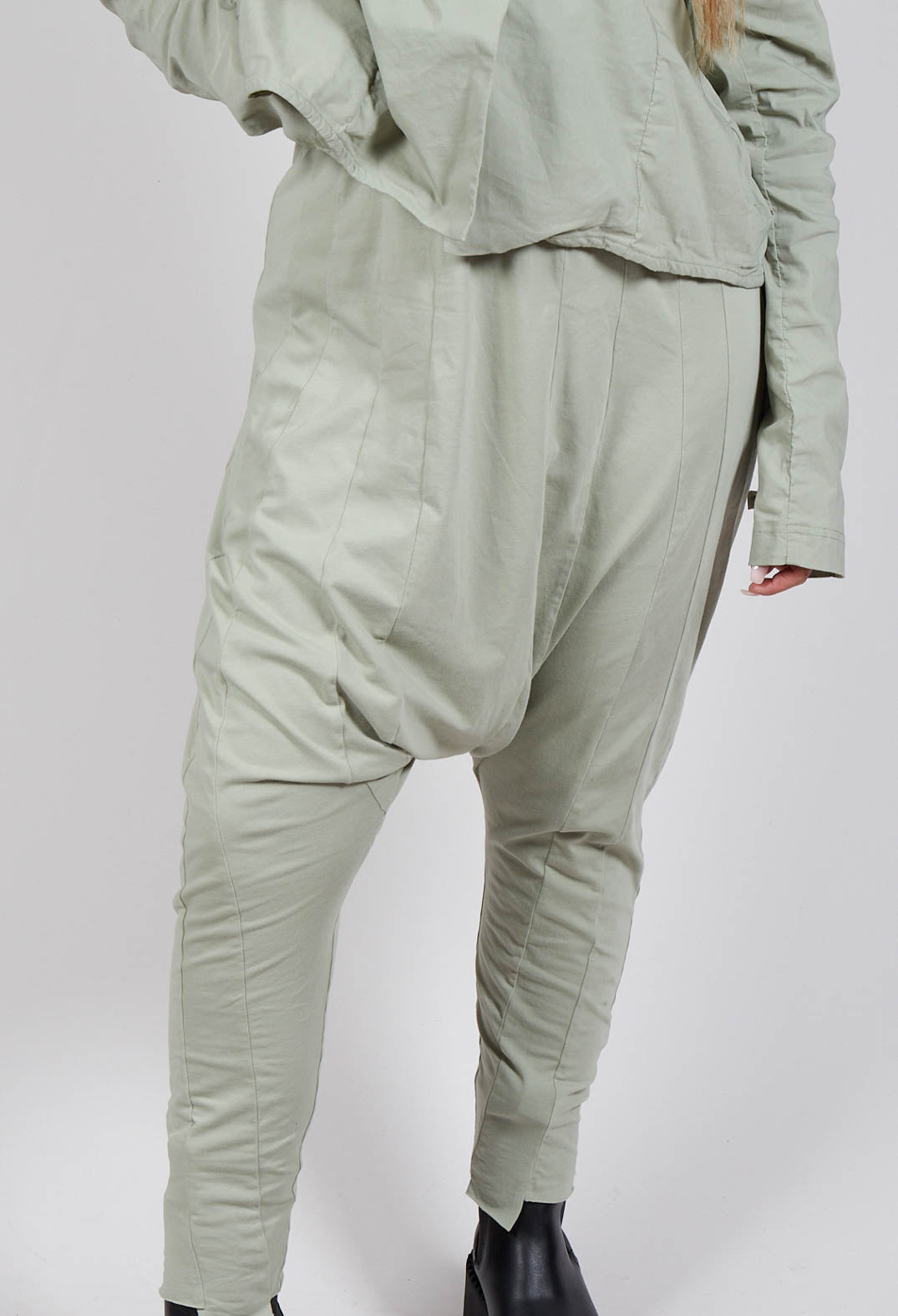 Drop Crotch Trousers with Exposed Seams in Defender