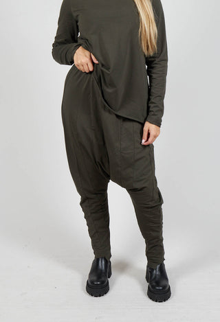 Drop Crotch Trousers with Exposed Seams in Jungle