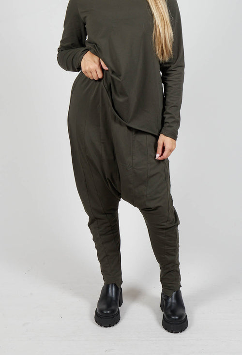 Drop Crotch Trousers with Exposed Seams in Jungle