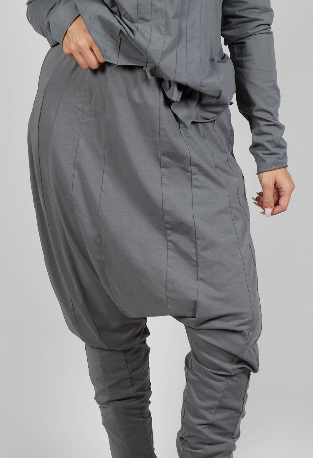 Drop Crotch Trousers with Exposed Seams in Rock