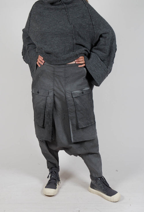 Drop Crotch Trousers with Statement Pockets in Coal Cloud