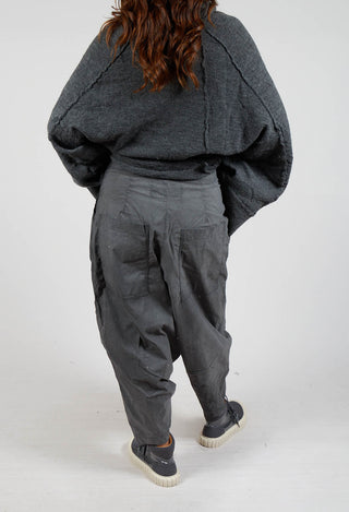 Drop Crotch Trousers with Statement Pockets in Coal Cloud