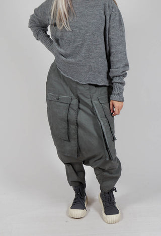 Drop Crotch Trousers with Statement Pockets in Pencil Cloud