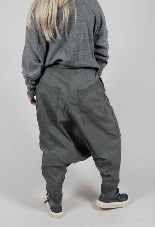 Drop Crotch Trousers with Statement Pockets in Pencil Cloud