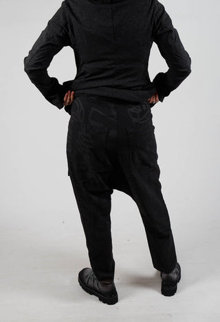 Drop Crotch Trousers with Tapered Leg in Black Big Print