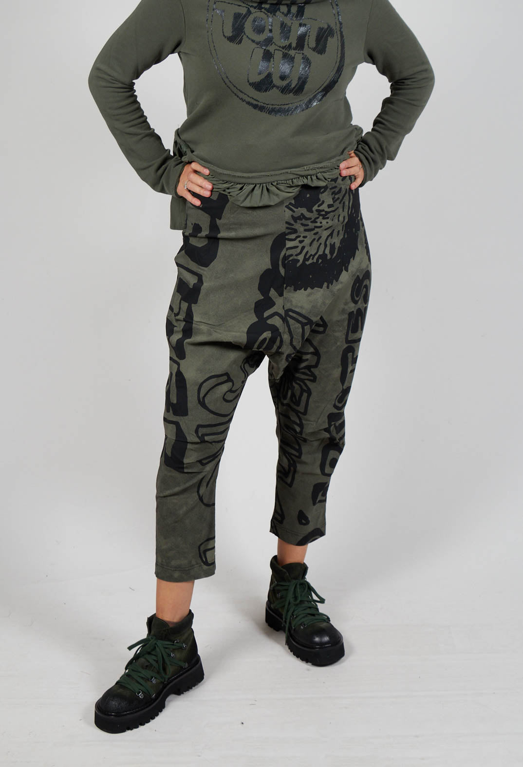 Drop Crotch Trousers with Tapered Leg in Camp Big Print