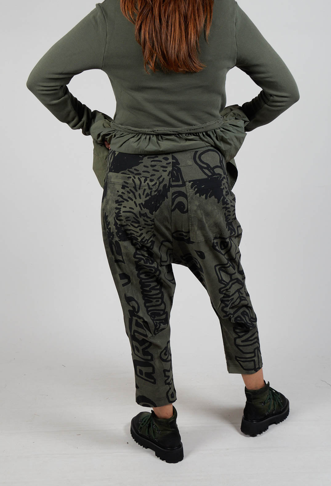 Drop Crotch Trousers with Tapered Leg in Camp Big Print