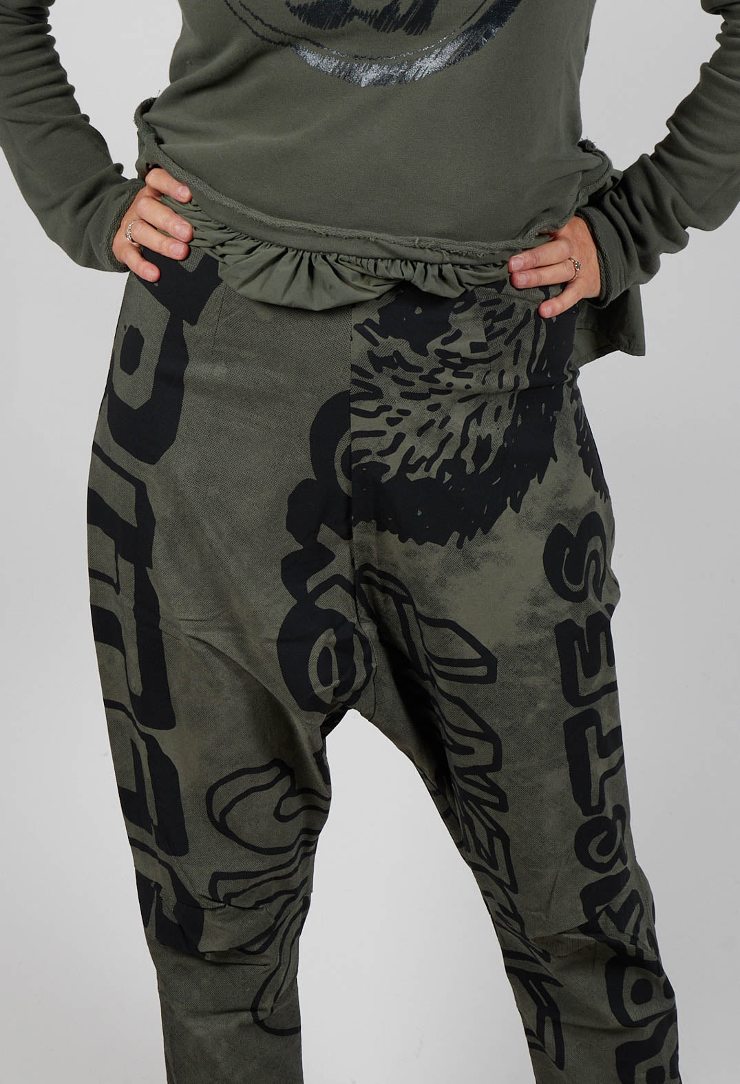 Drop Crotch Trousers with Tapered Leg in Camp Big Print