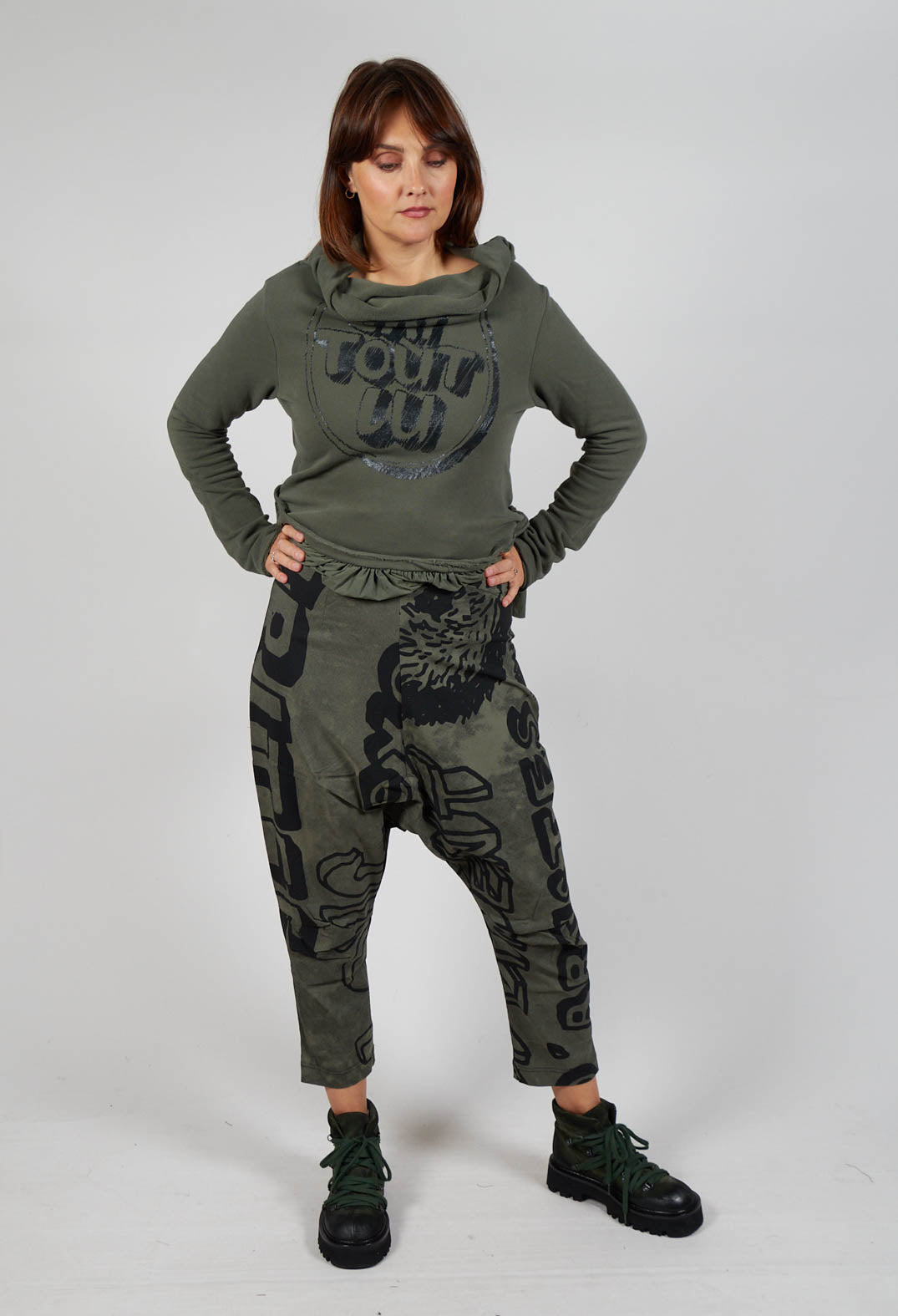 Drop Crotch Trousers with Tapered Leg in Camp Big Print