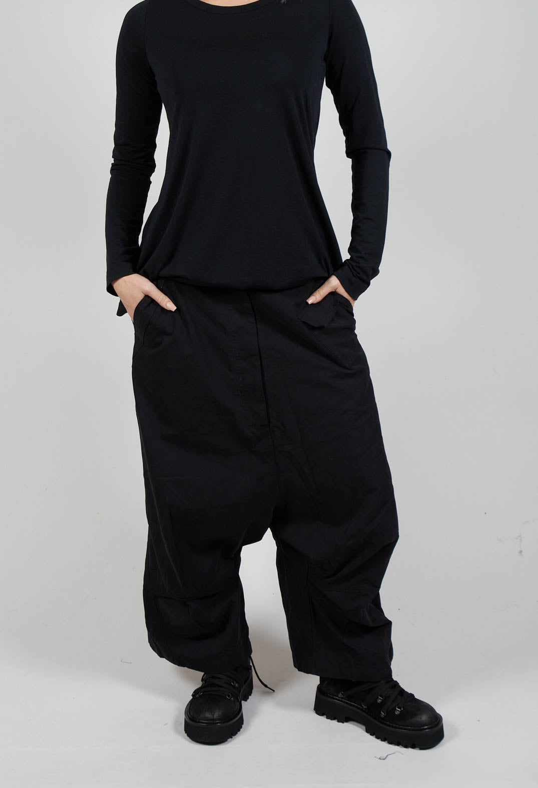 Drop Crotch Utility Trousers in Black