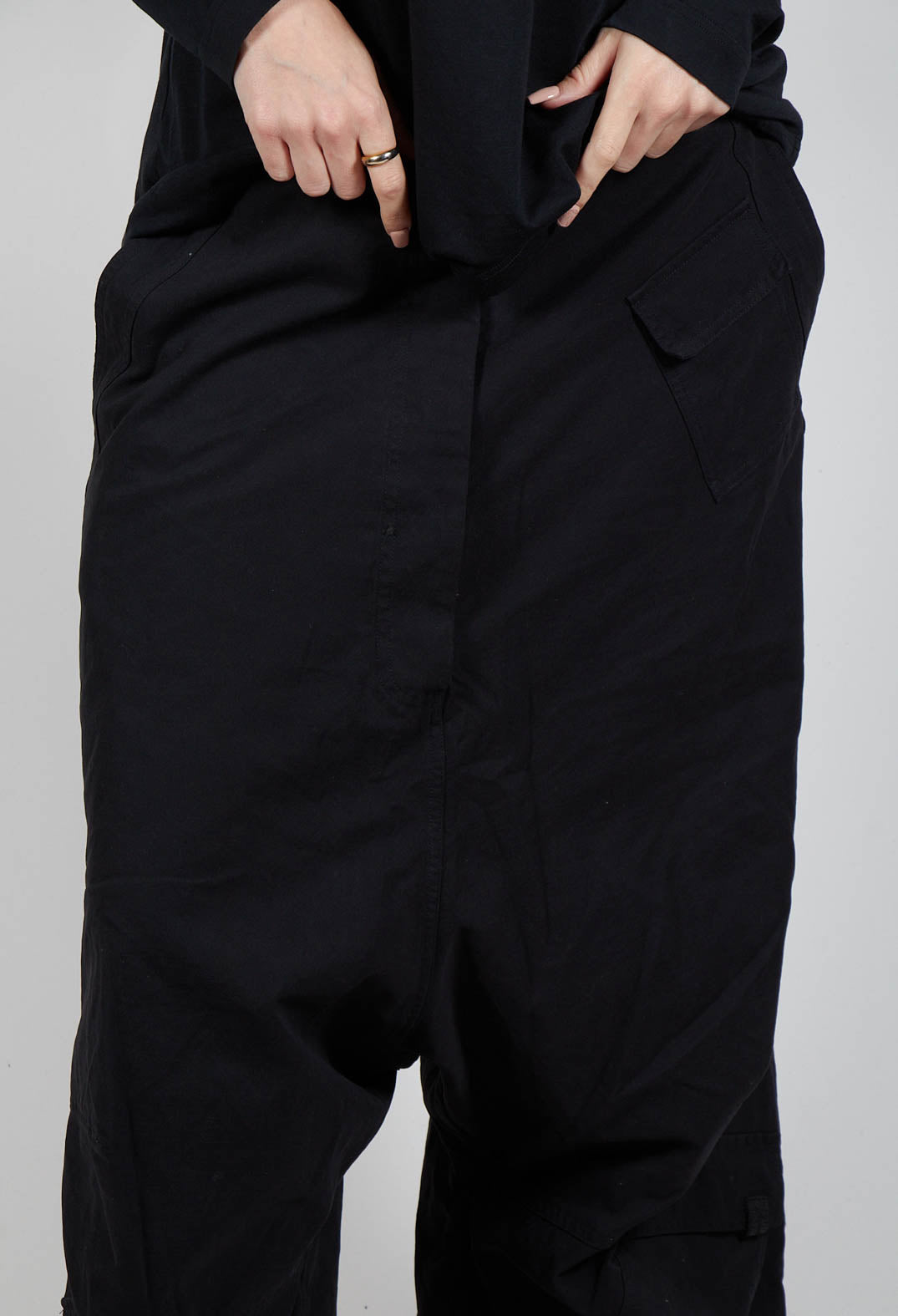 Drop Crotch Utility Trousers in Black