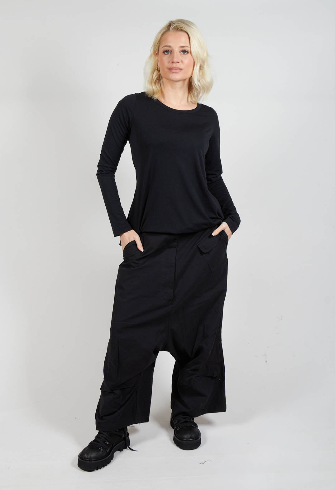 Drop Crotch Utility Trousers in Black