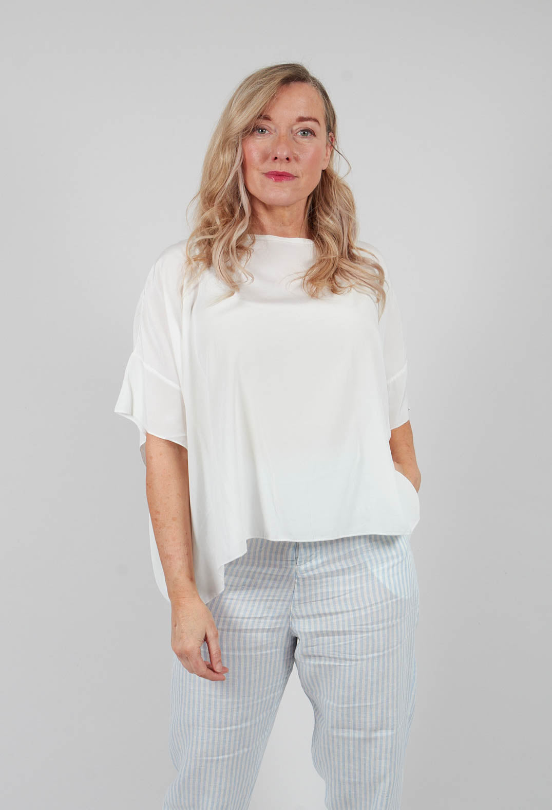 Drop Shoulder Short Sleeve Top in Original Off White