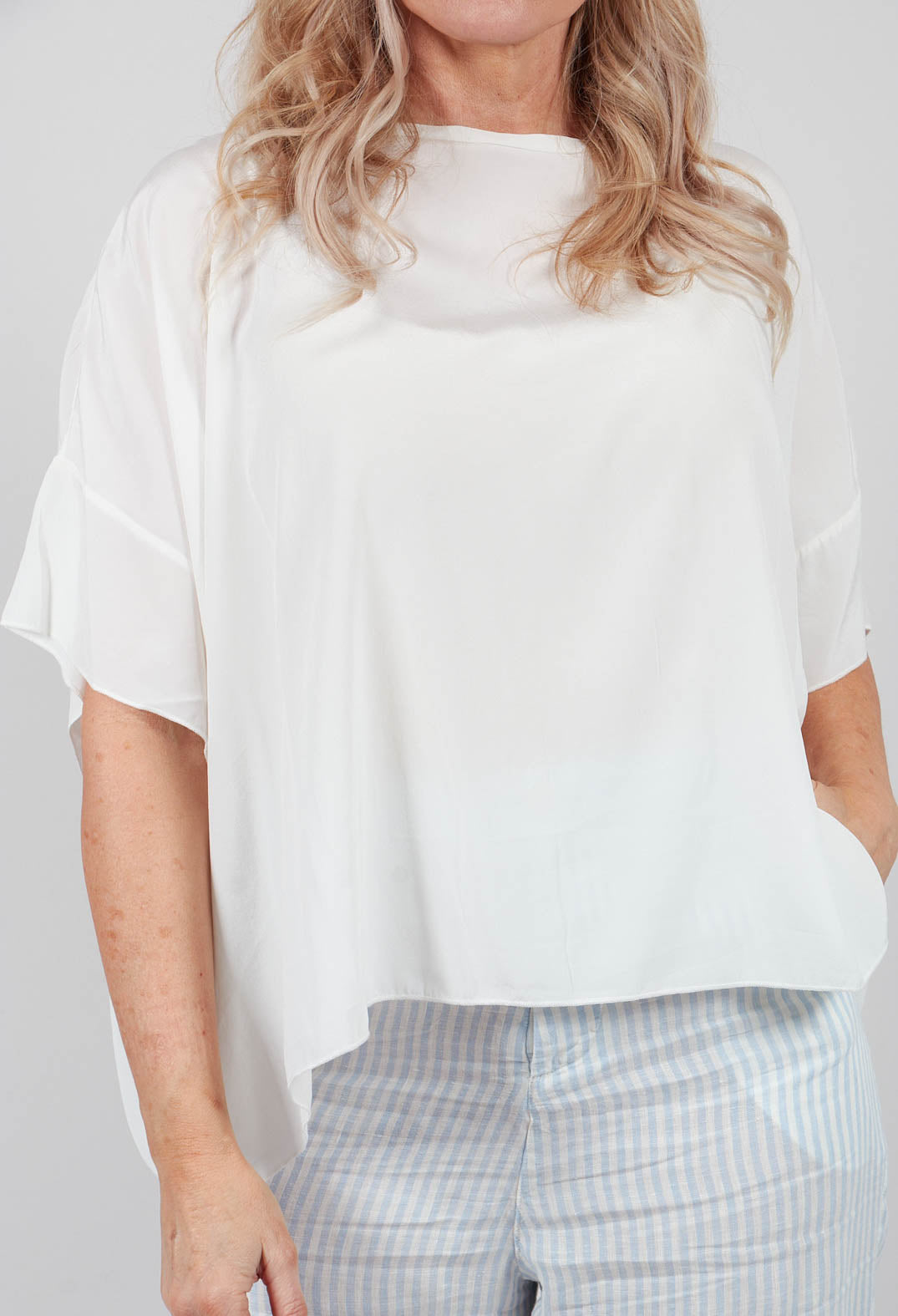 Drop Shoulder Short Sleeve Top in Original Off White