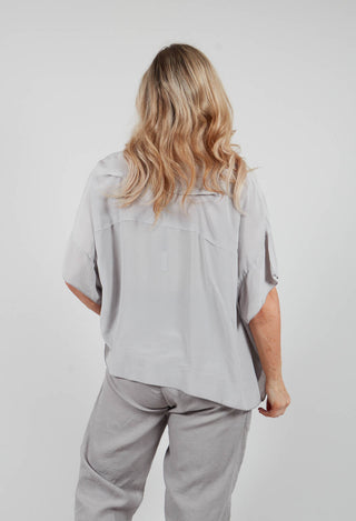 Drop Shoulder Short Sleeve Top in Silver Gray