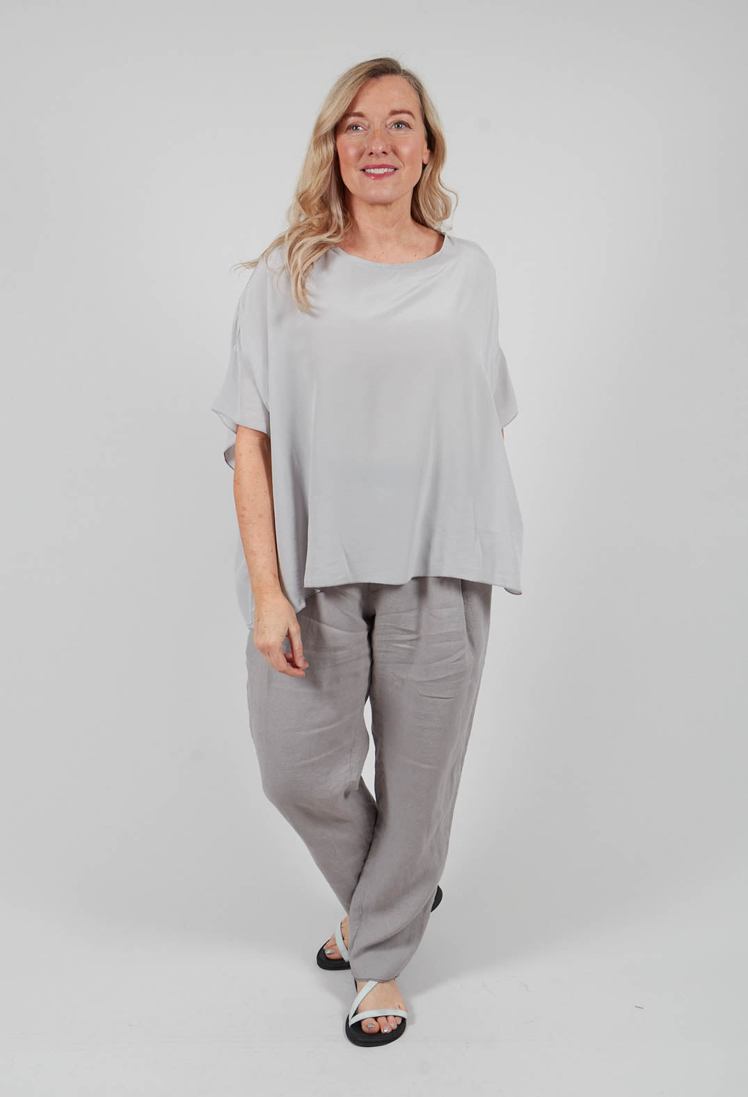 Drop Shoulder Short Sleeve Top in Silver Gray