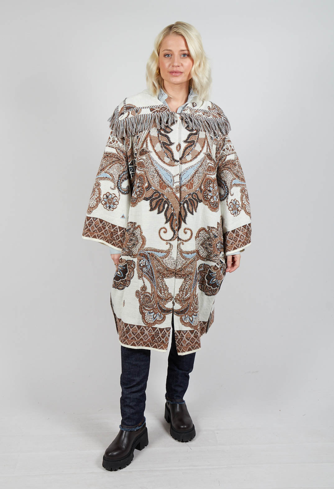 Dropped Shoulder Coat in Cream Pattern