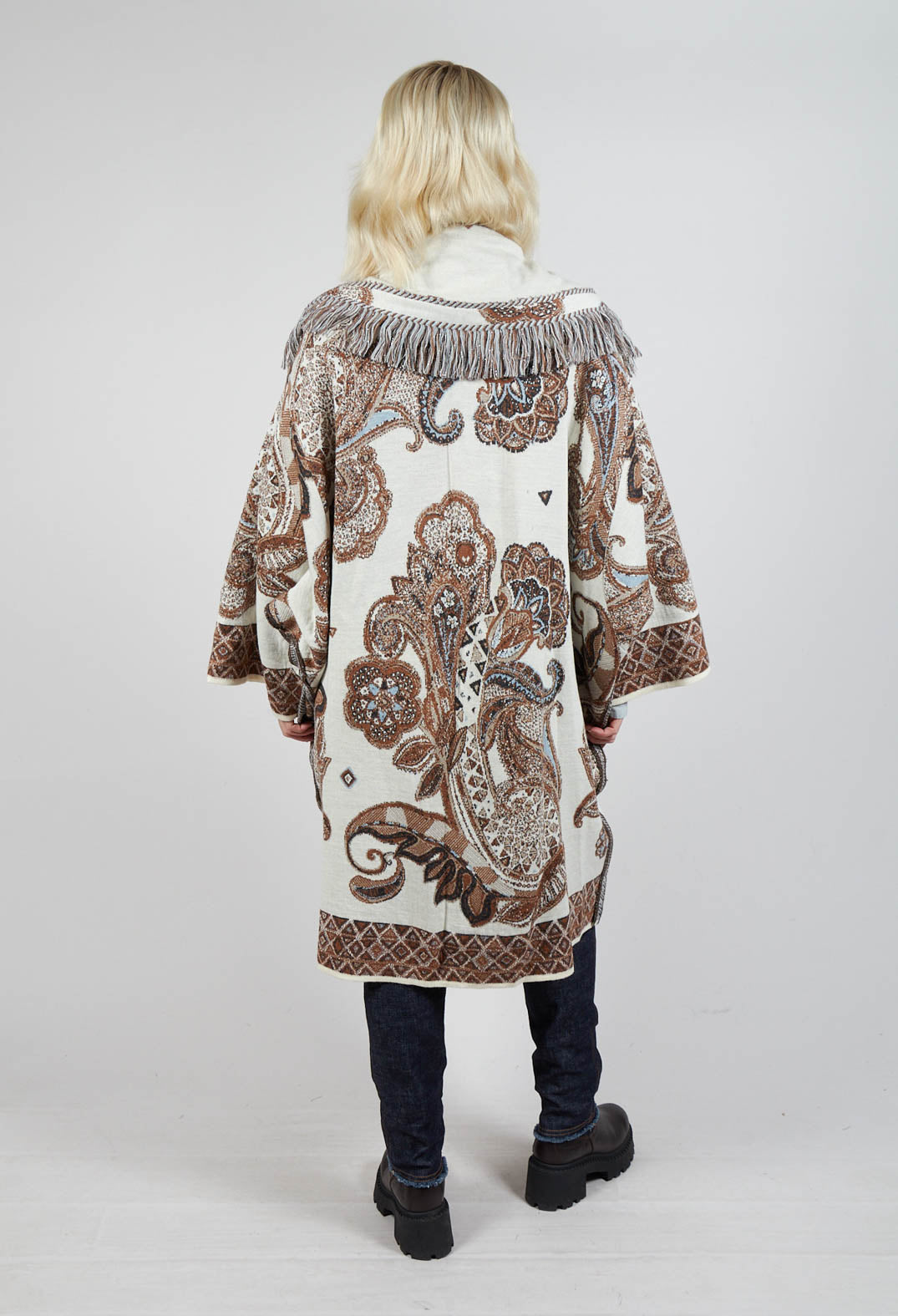 Dropped Shoulder Coat in Cream Pattern