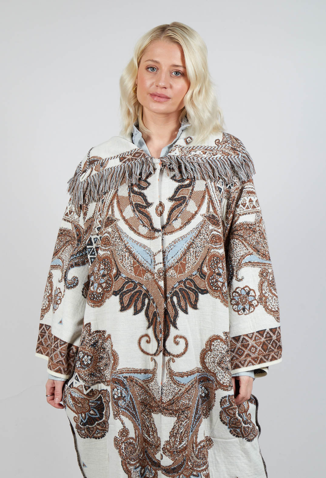 Dropped Shoulder Coat in Cream Pattern