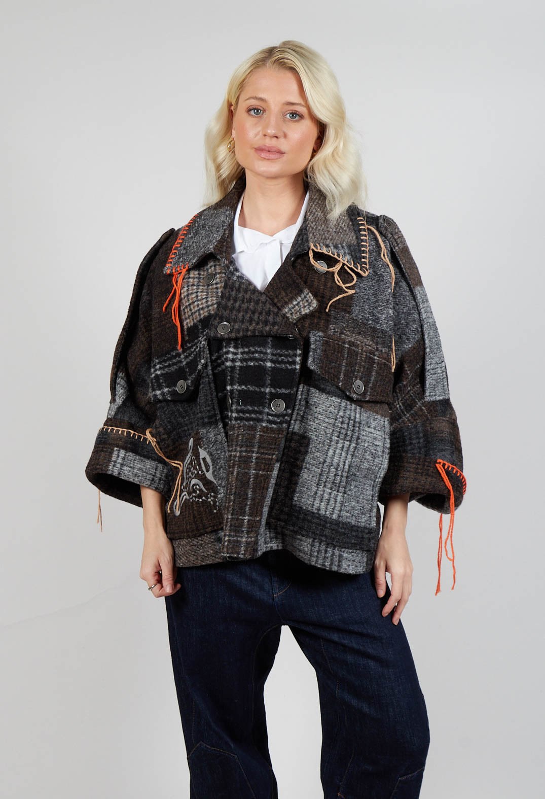 Dropped Shoulder Jacket in Grey Print