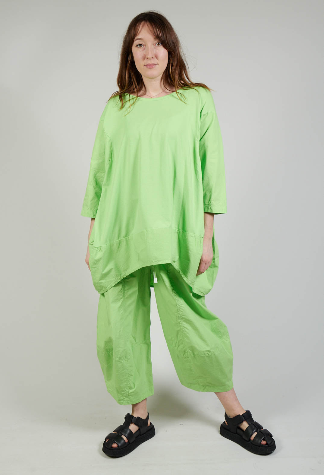 Dual Fabric Relaxed Fit T Shirt in Lime