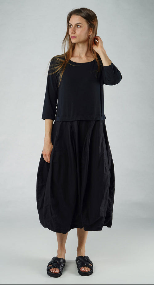 PRE-ORDER - Dual Fabric Tulip Hem Dress in Malibu (Pictured in Black)