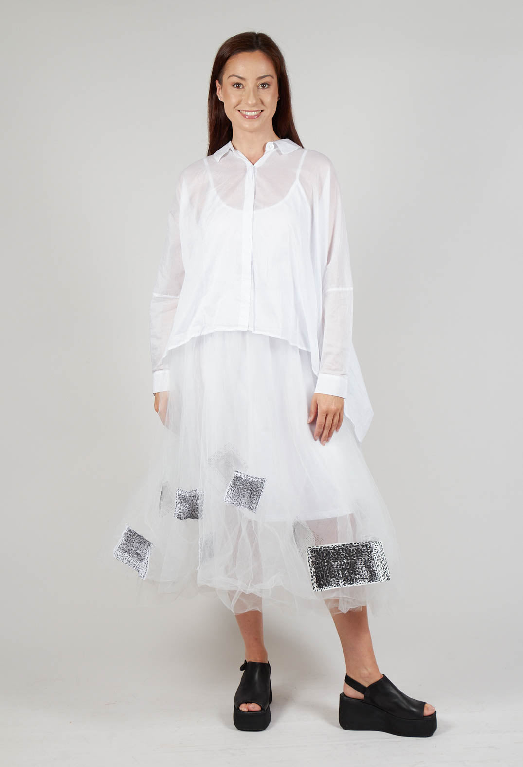 Patch Print Tulle Skirt in White