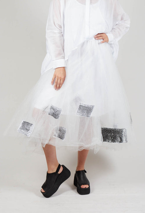 Patch Print Tulle Skirt in White