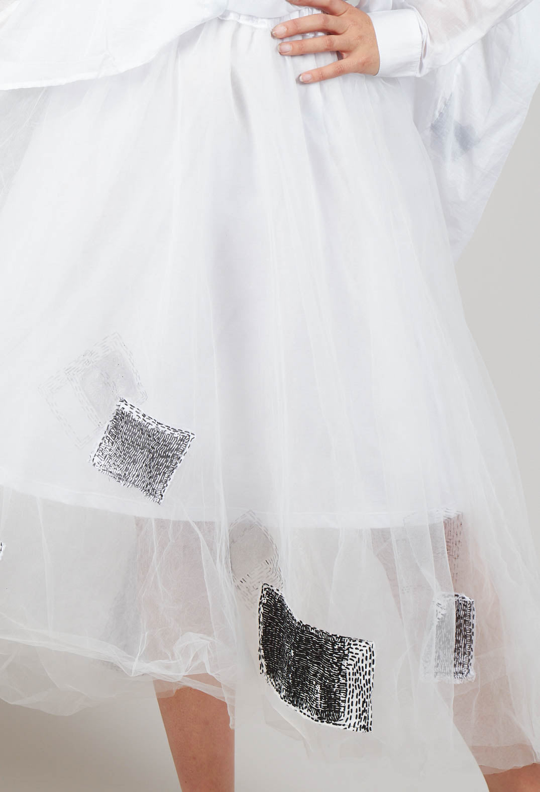 Patch Print Tulle Skirt in White