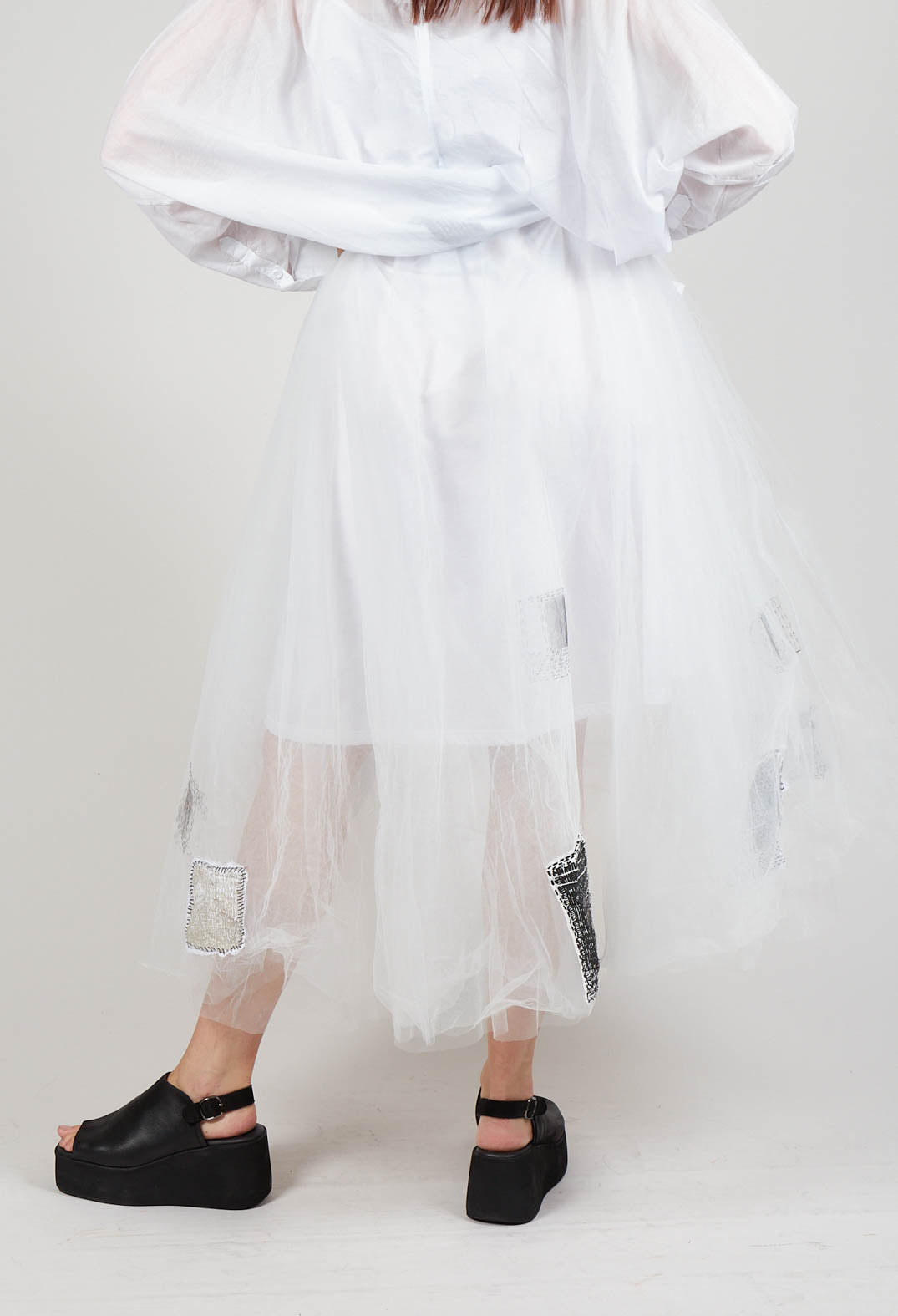 Patch Print Tulle Skirt in White