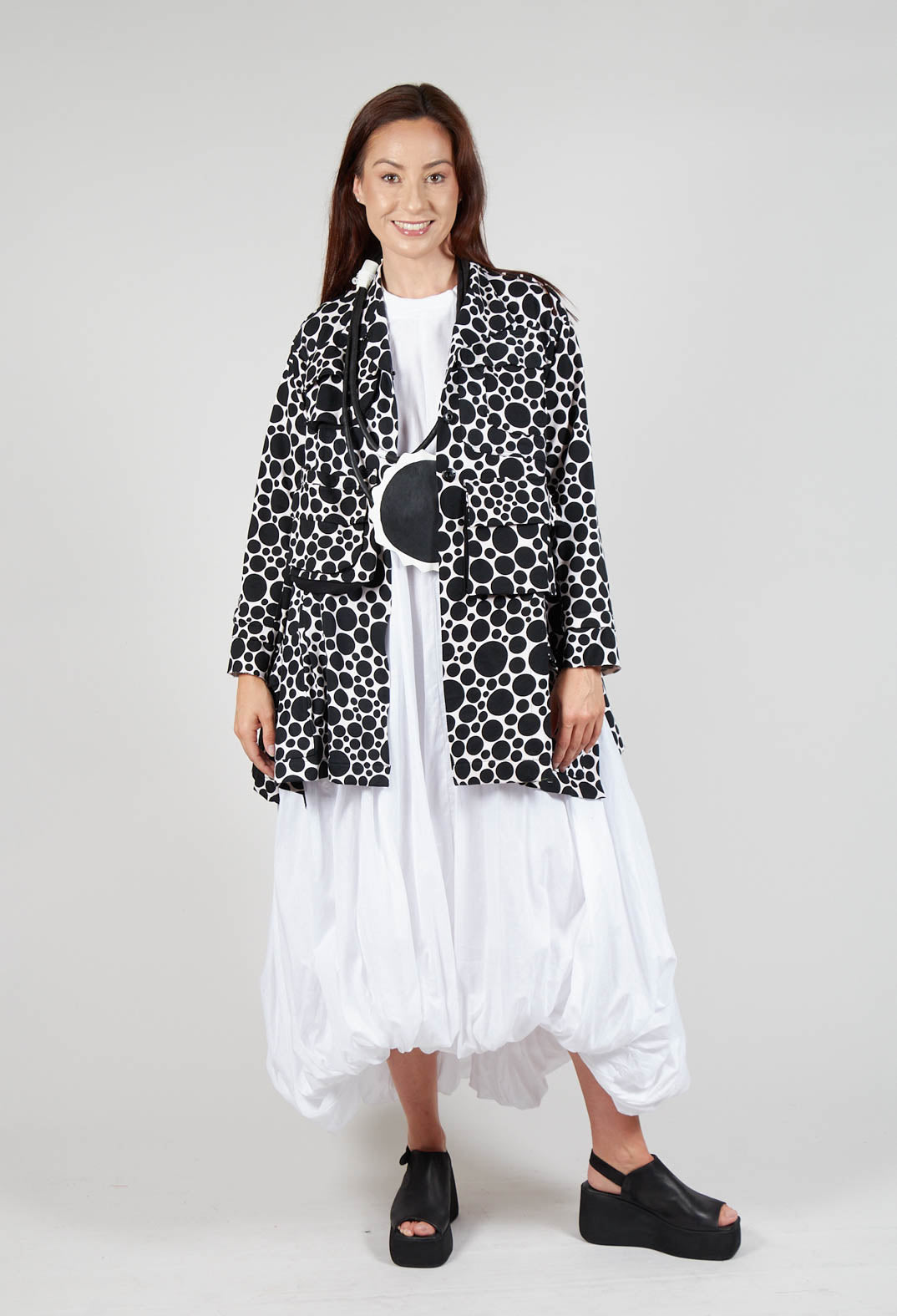 Jersey Jacket in White with Black Pois