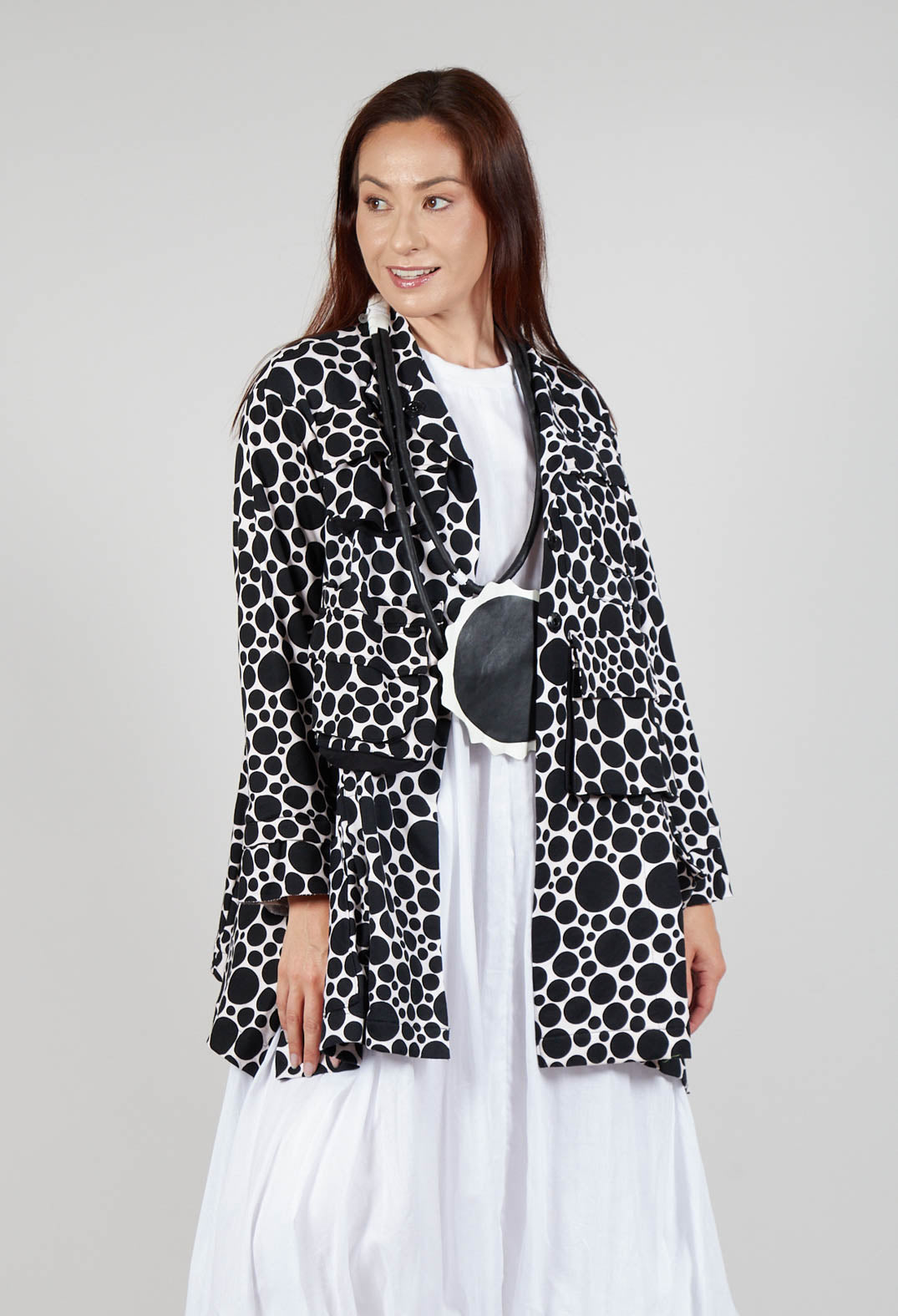 Jersey Jacket in White with Black Pois