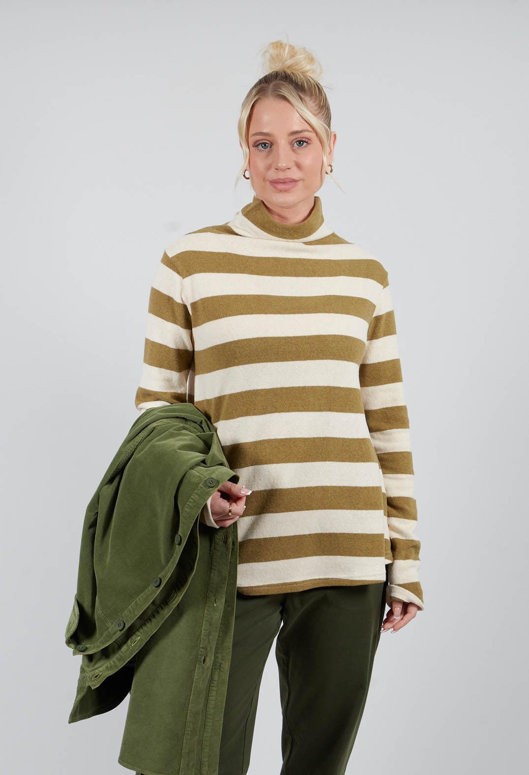 Stripe Roll Neck Jumper in Riga Cedro