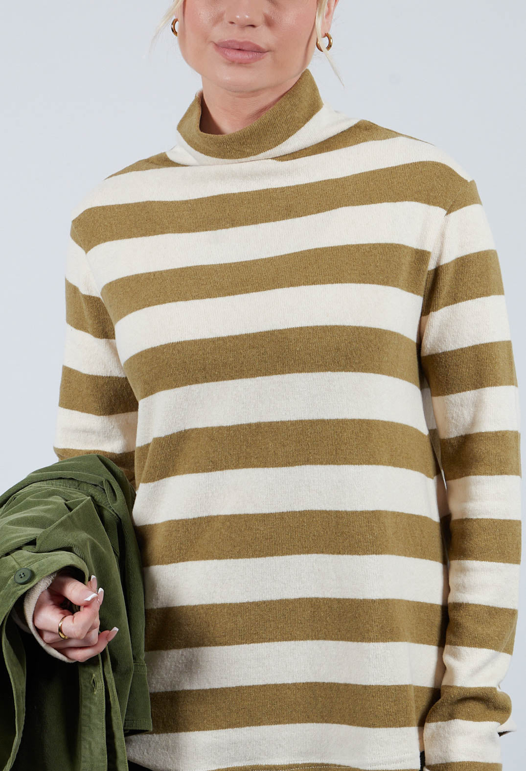 Stripe Roll Neck Jumper in Riga Cedro