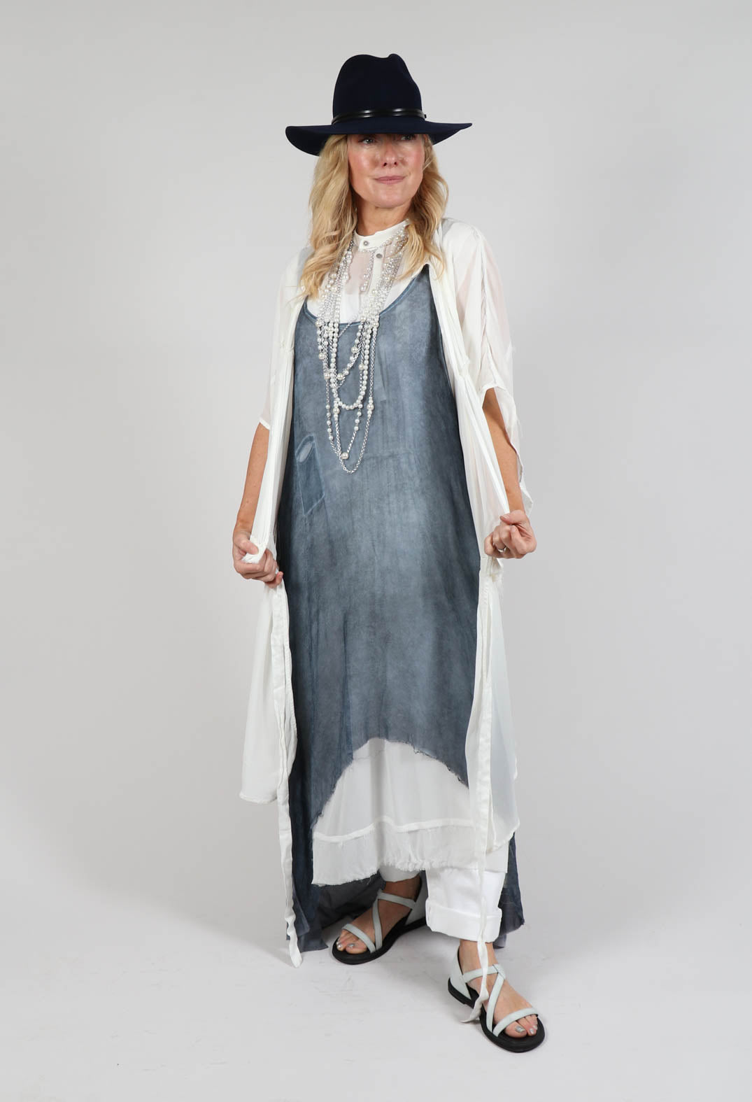 Sleeveless Washed Silk Shirt Dress in Off White