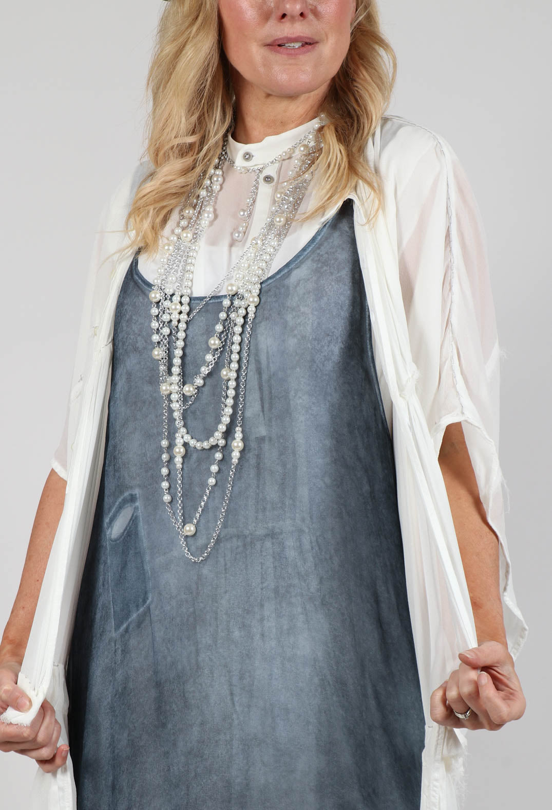 Silk Chiffon Shirt Dress in Off White