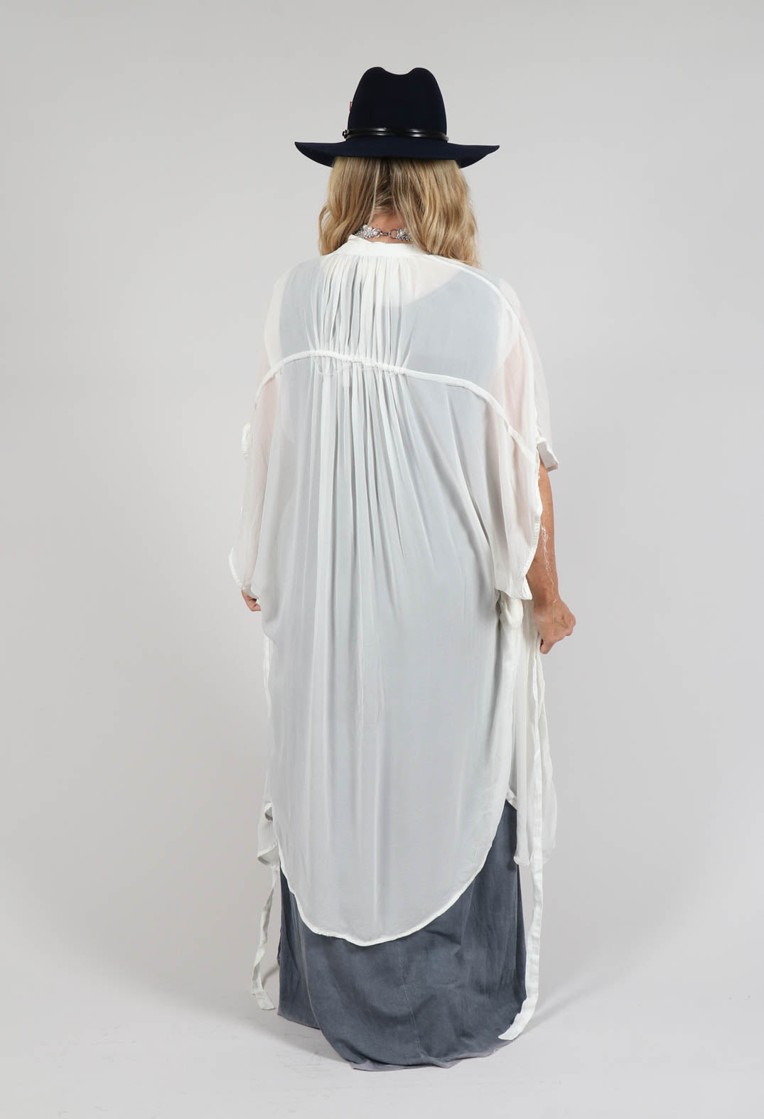 Silk Chiffon Shirt Dress in Off White