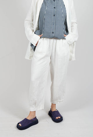 Wide Leg Turn Up Trousers in Off-White