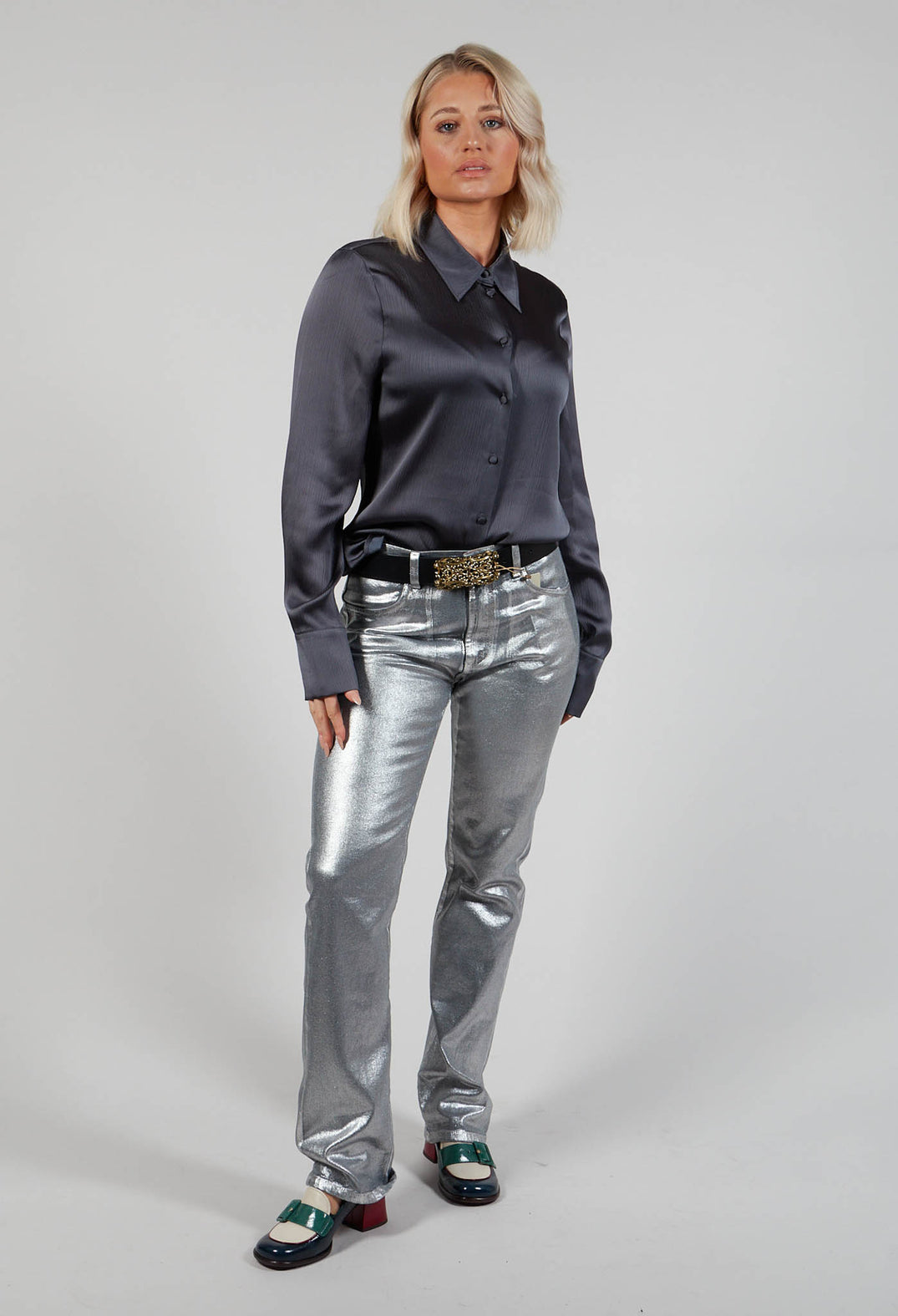 Romantic Long Sleeved Shirt in Metallic Grey