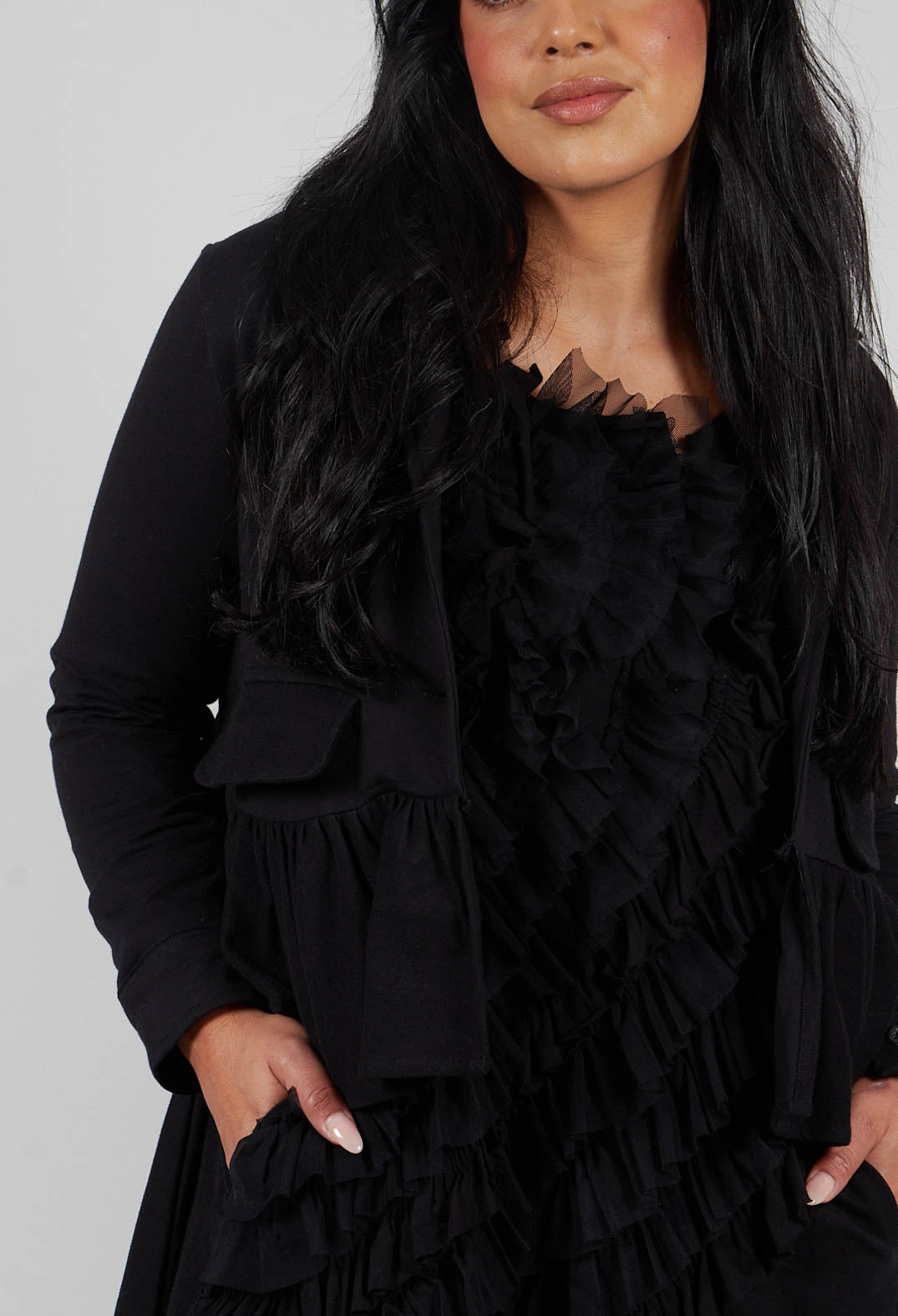 Cropped Peplum Jacket in Black