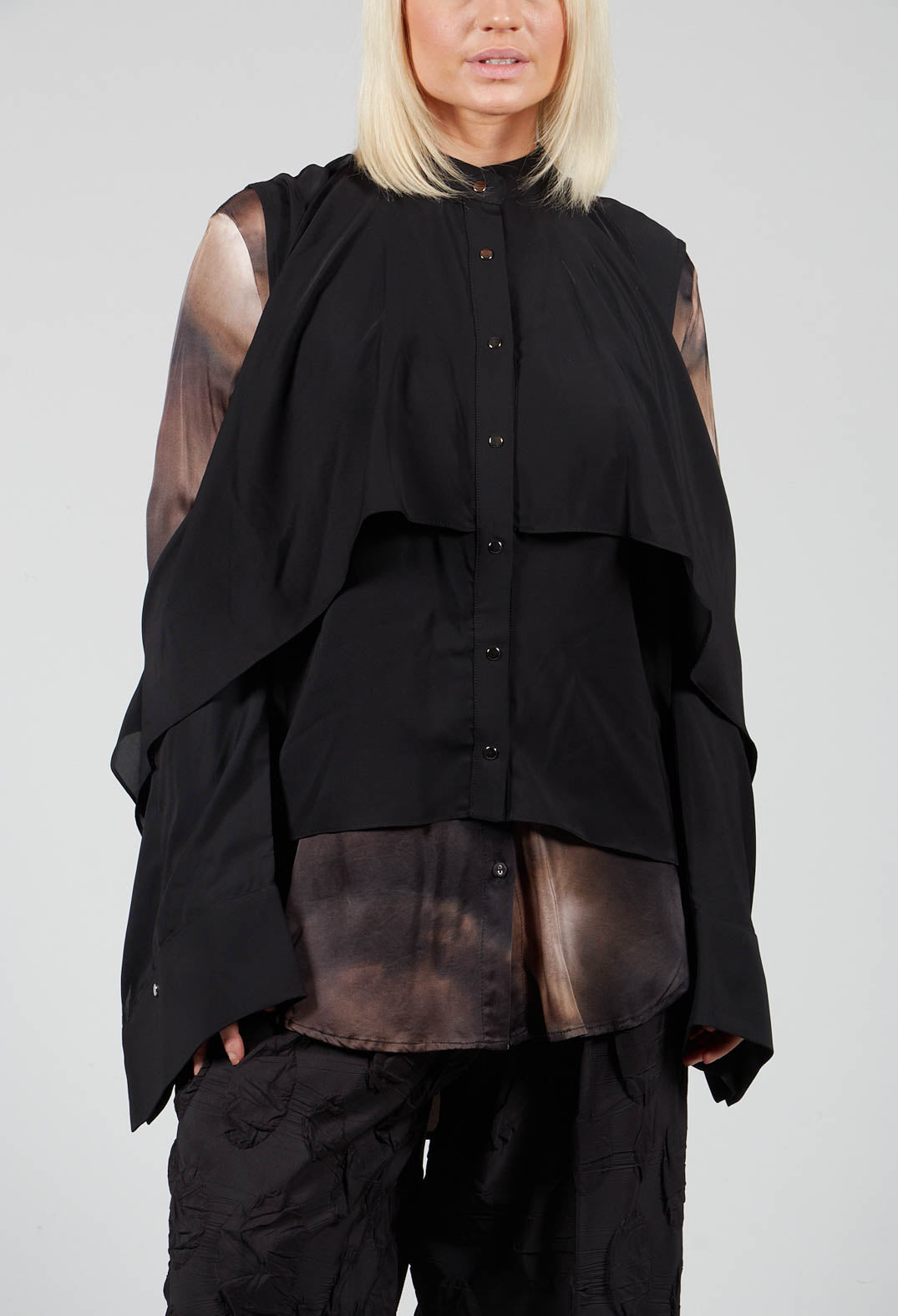 Button Through Shirt with Cut Out Shoulders in Black