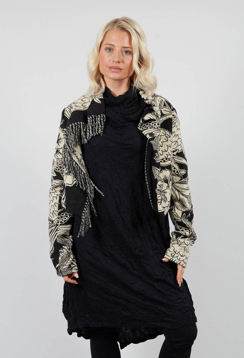 Cropped Fringe Jacket in Black Jacquard