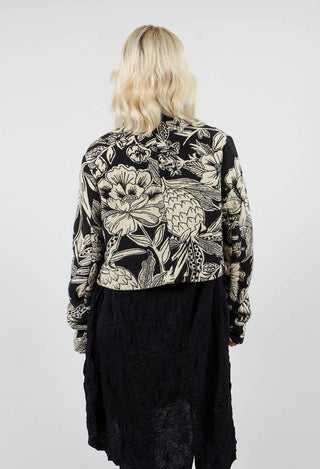 Cropped Fringe Jacket in Black Jacquard